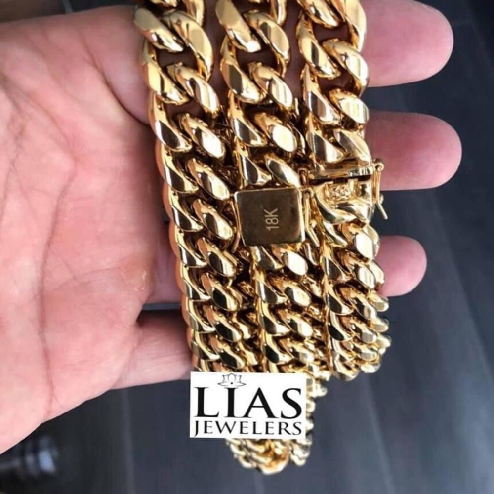 New 18k yellow gold filled Cuban link chain and bracelet